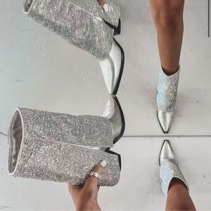 Amazing Lace Silver Glitter Pointed Toe Ankle Boots